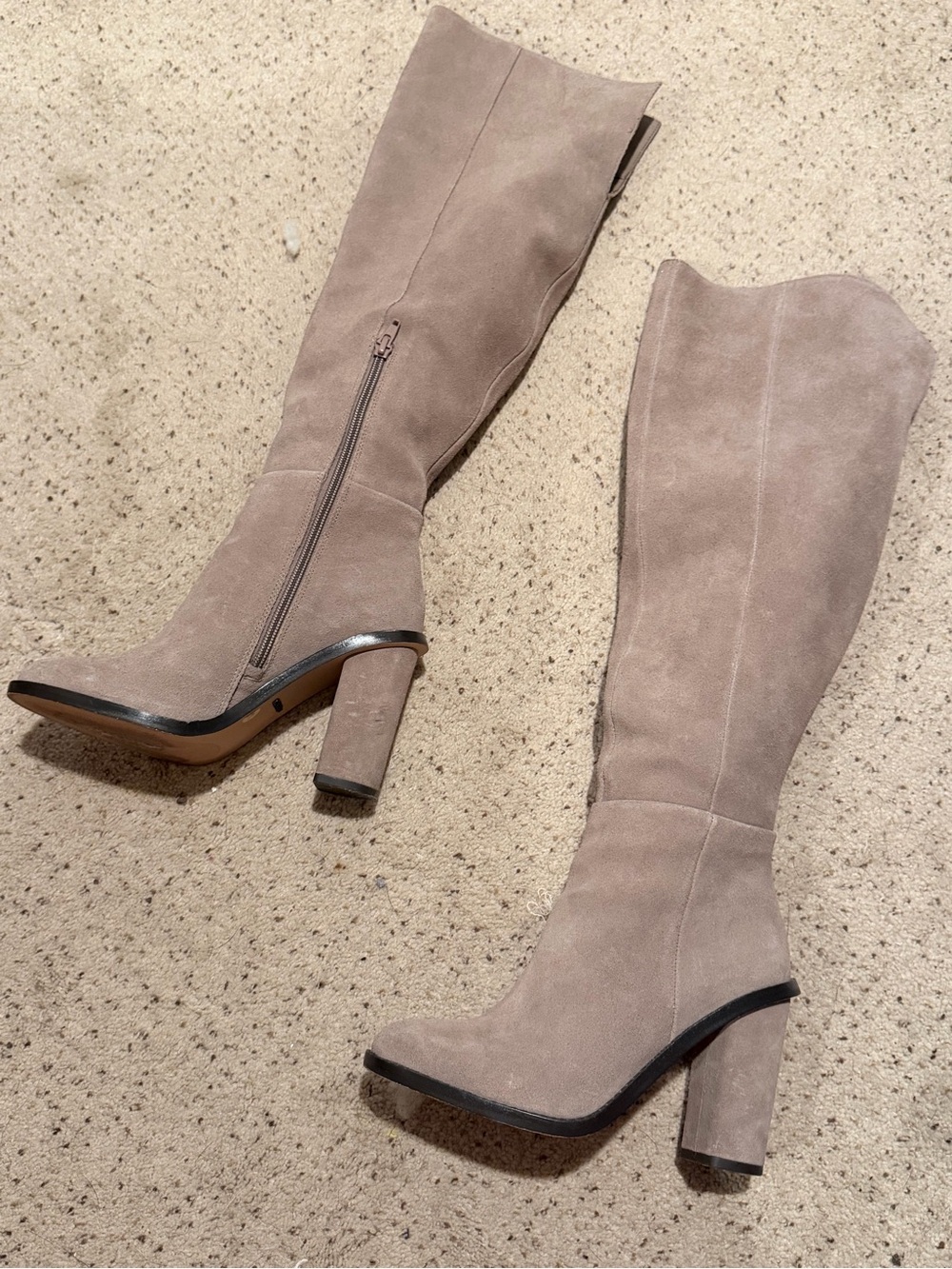 Gianni Bini Taupe Suede Knee-High Block Heel Boots